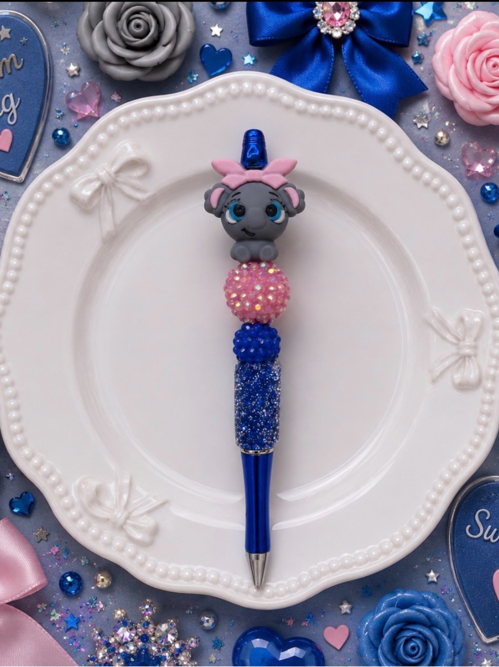 HandmadeCute Blue & Pink Elephant Pen - Decorative Home Office Stationer